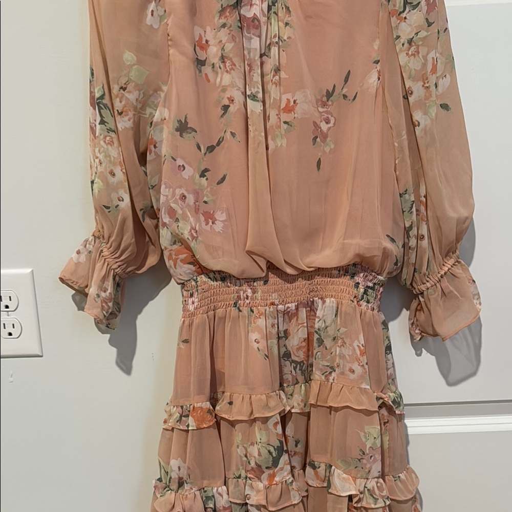 Mustard Seed Pink Ruffled Tiered Sundress with Bishop Sleeves